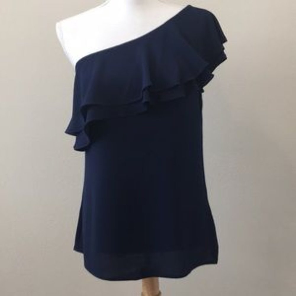 Michael Kohrs Cobalt One Shoulder Top with Ruffles